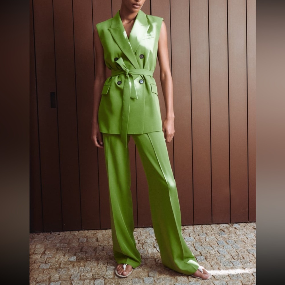 Zara vest blazer and flowy pants in apple green